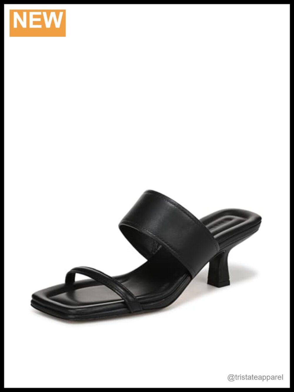 Womens Leather Heeled Slide Sandal Kitten Heel Square Toe Slip On